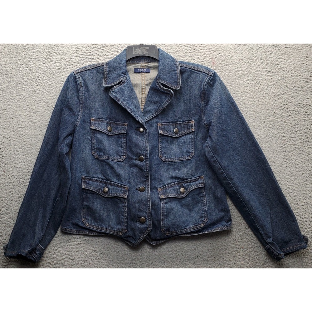Vintage Chaps Jean Jacket Womens Medium Blue Denim Adjustable Waist Button Front